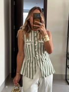 EMILIANA TOP LIGHT GREEN STRIPES