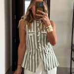 EMILIANA TOP LIGHT GREEN STRIPES